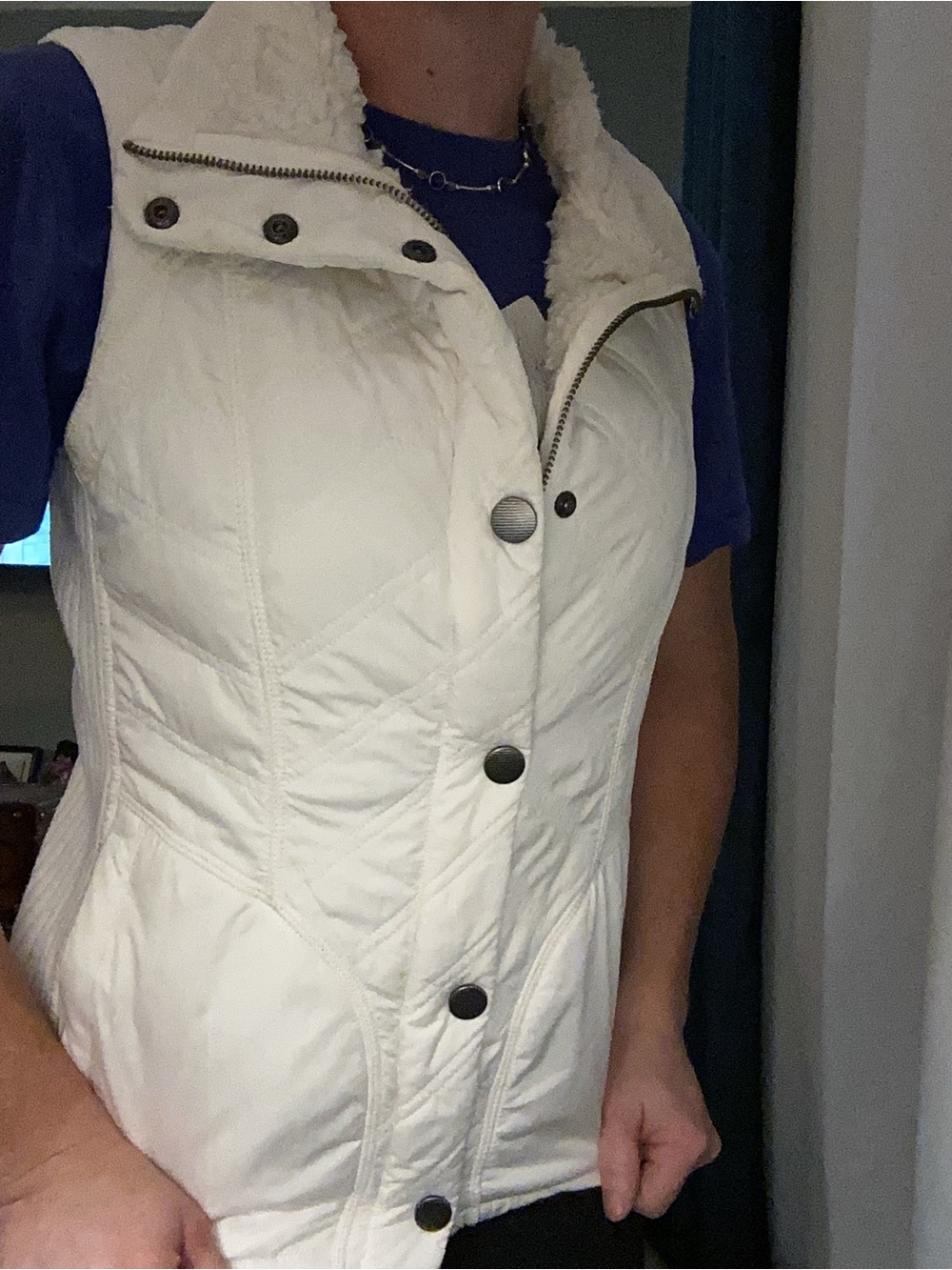 Prana Quilted White Sherpa-Lined Vest